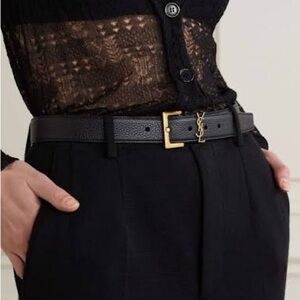 YSL Black Leather Belt with Gold Hardware